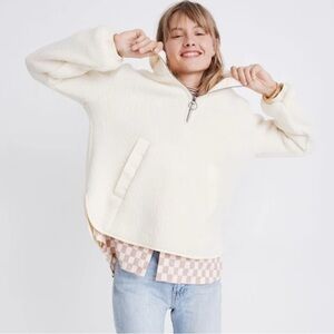 Womens Madewell Polartec Fleece Popover Jacket Antique Cream Sherpa Size XS